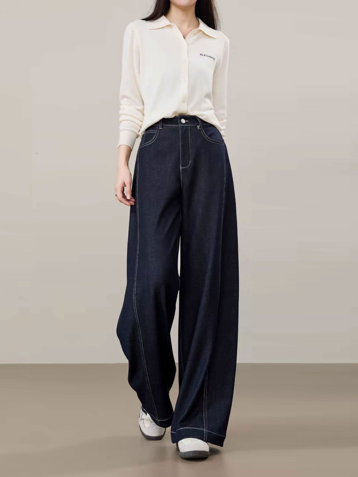 26春季【腿精裤】丹宁蓝高腰宽松阔腿弯刀裤仿牛仔香蕉裤子图3