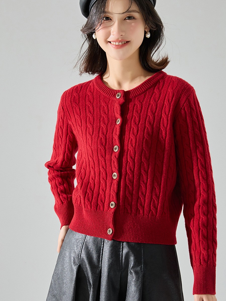 26春新款针织粗棒针宽松时尚毛衣女慵懒风开衫克莱因蓝上衣图4