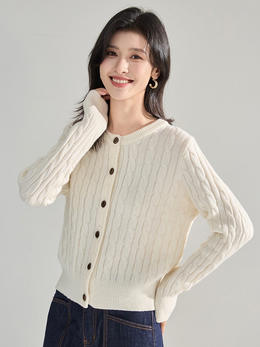 26春新款针织粗棒针宽松时尚毛衣女慵懒风开衫克莱因蓝上衣图3