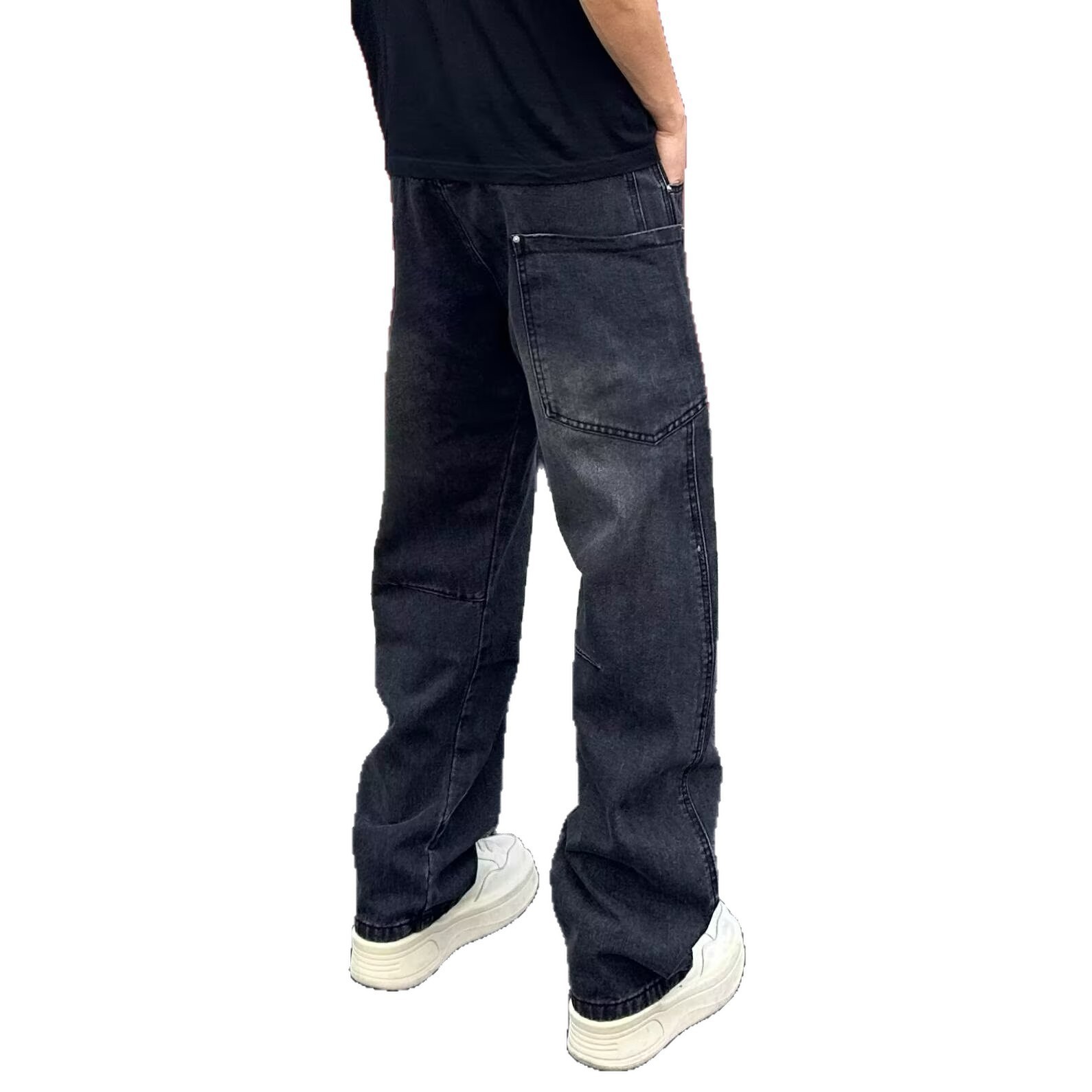 美式高街弯刀牛仔裤男款春秋潮牌痞帅炸街裤子cleanfit直筒微喇裤图5