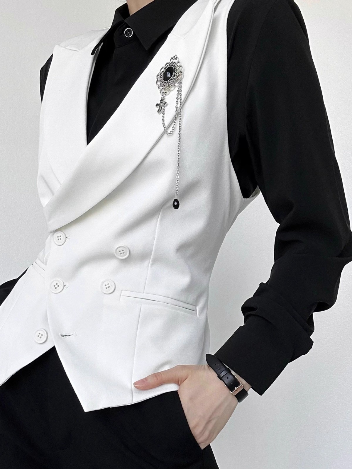 西服马甲青年白色修身百搭高级感男女中性风背心无袖坎肩马夹图4