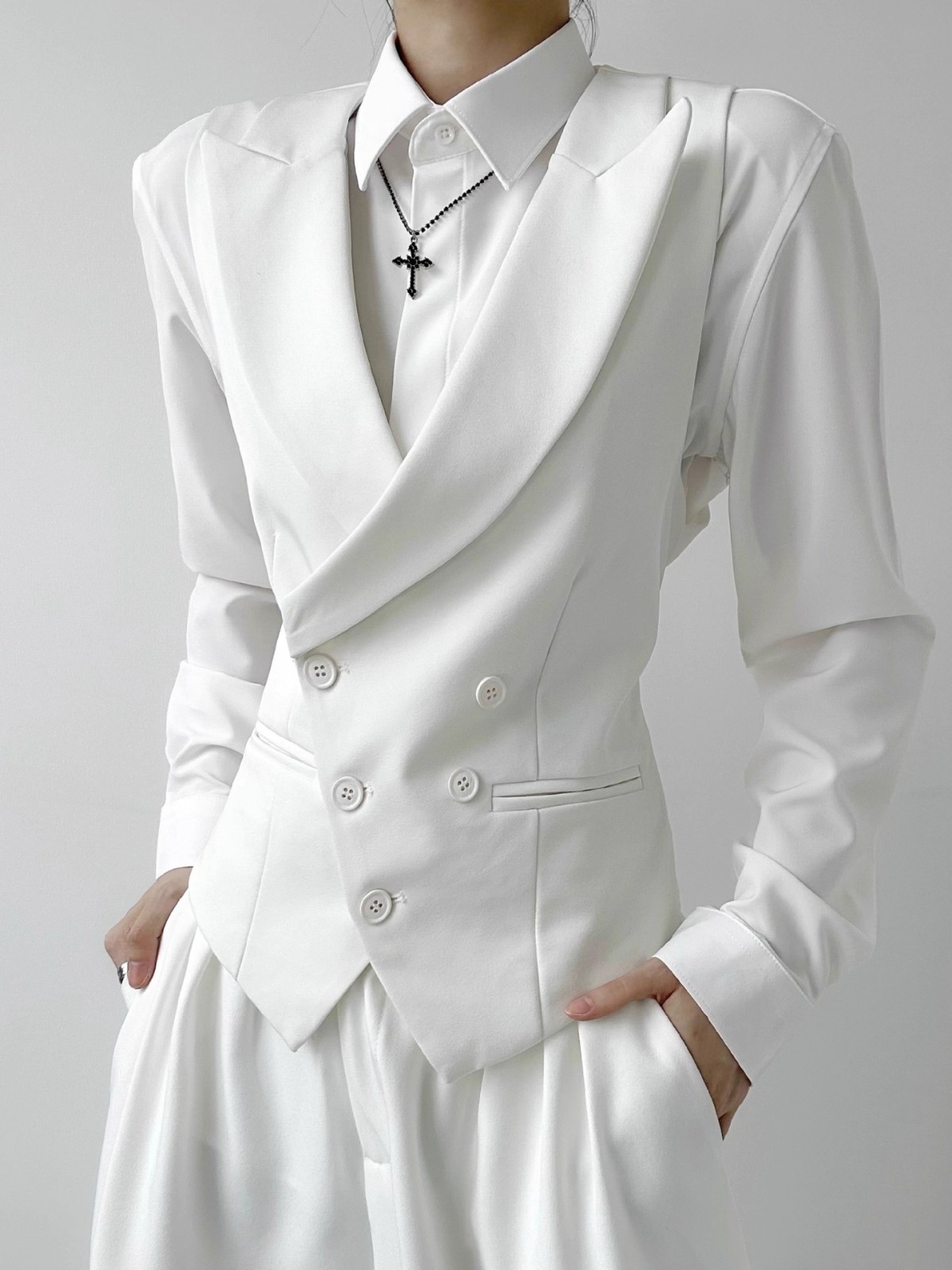 西服马甲青年白色修身百搭高级感男女中性风背心无袖坎肩马夹图2