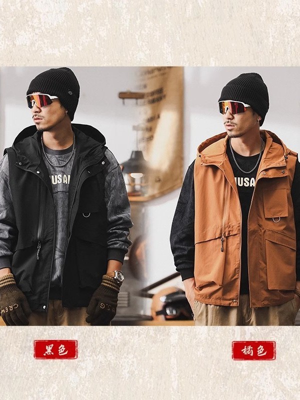 美式山系连帽外套男春季2025新款潮牌宽松户外机能夹克工装马甲男图4