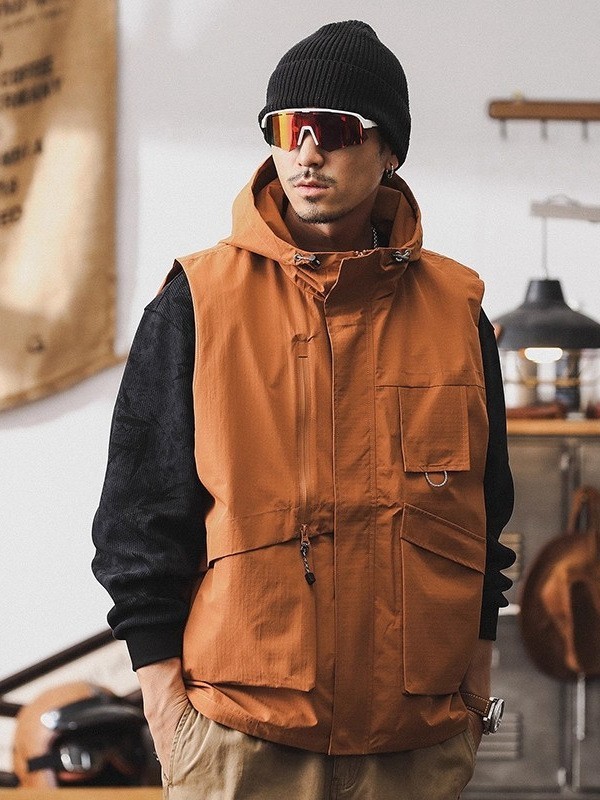 美式山系连帽外套男春季2025新款潮牌宽松户外机能夹克工装马甲男图5