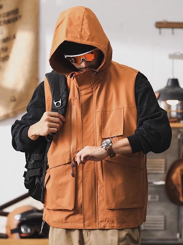 美式山系连帽外套男春季2025新款潮牌宽松户外机能夹克工装马甲男图3