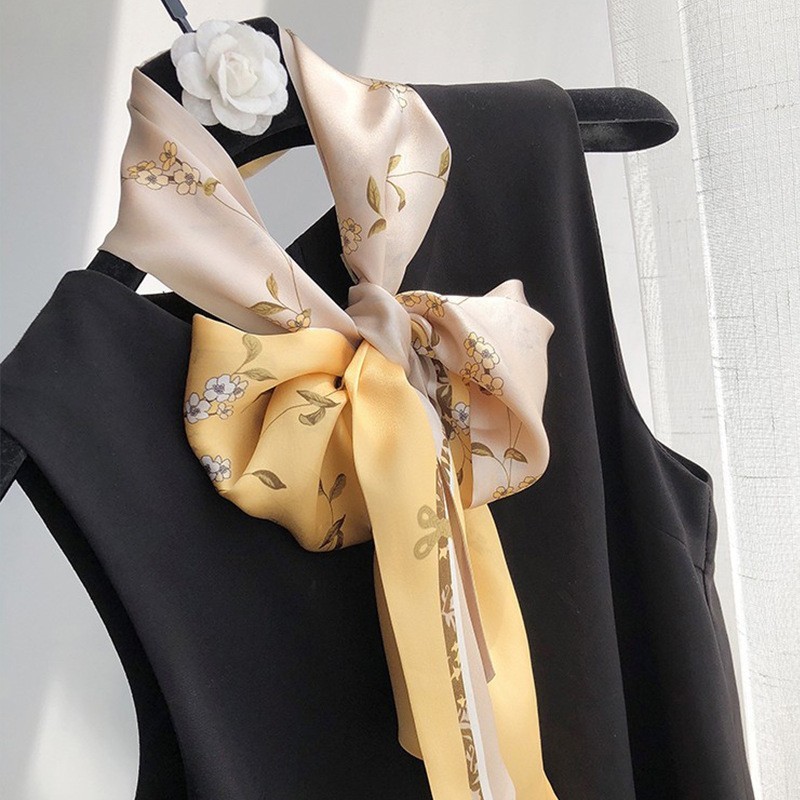 真丝丝巾女春秋季100%桑蚕丝双面送妈妈装饰长款领巾小方巾箱包图3