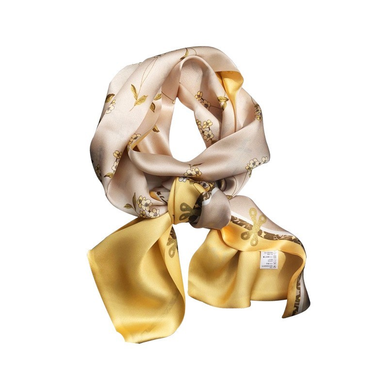 真丝丝巾女春秋季100%桑蚕丝双面送妈妈装饰长款领巾小方巾箱包图5