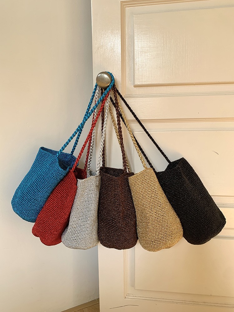 跨境货源高级感小众金银线水桶包显眼包编织袋百搭胯下单肩包图2