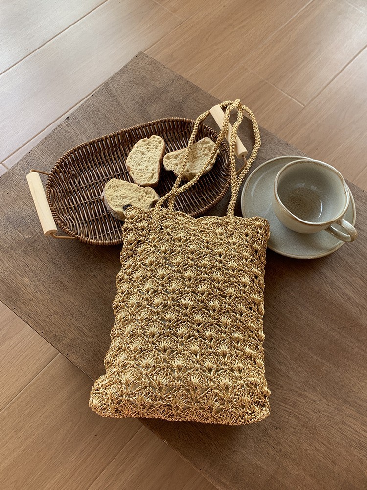 跨境货源金银线手工编织包精致小包高级感编织包小众钩花单肩包图3