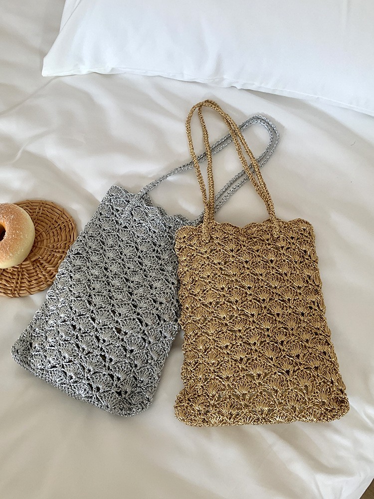 跨境货源金银线手工编织包精致小包高级感编织包小众钩花单肩包图2