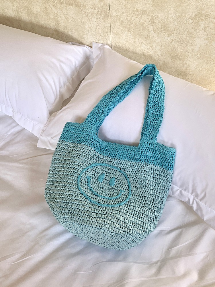 亚马逊跨境手钩波西米亚风包欧美手工钩编可爱笑脸针织迷你手提包图4