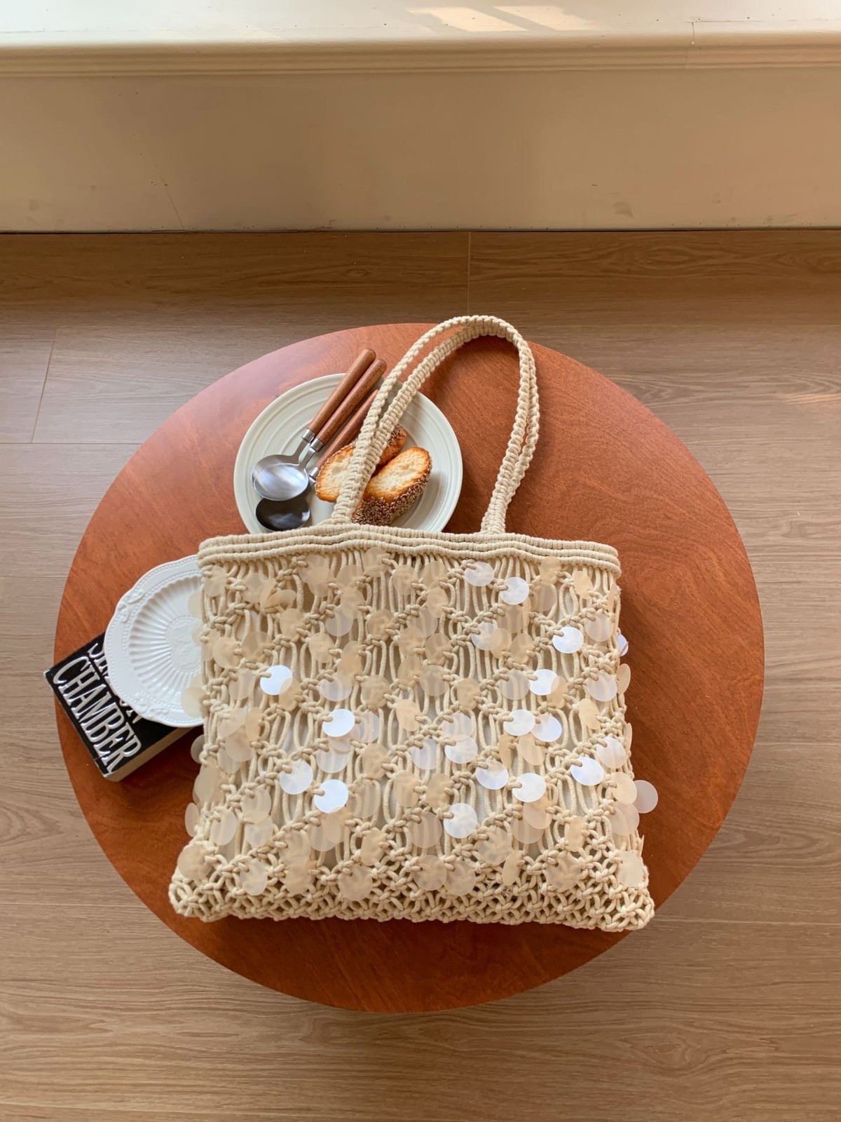 跨境货源小众轻奢春夏单肩编织包大容量女士包包镂空手工钩编包图2